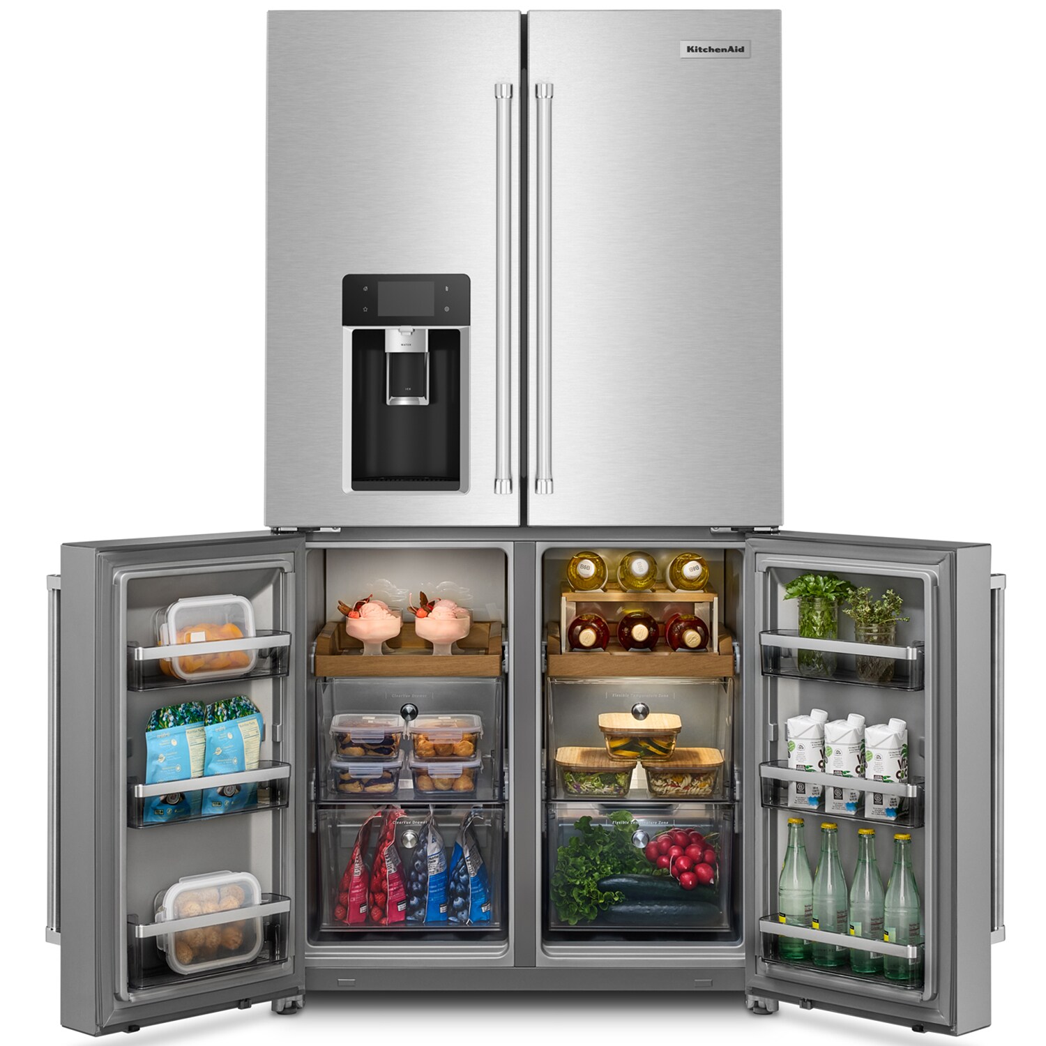 KitchenAid 36 in. 19.1 cu. ft. Counter Depth 4-Door French Door Refrigerator with Ice & Water Dispenser - Fingerprint Resistant Stainless, , hires