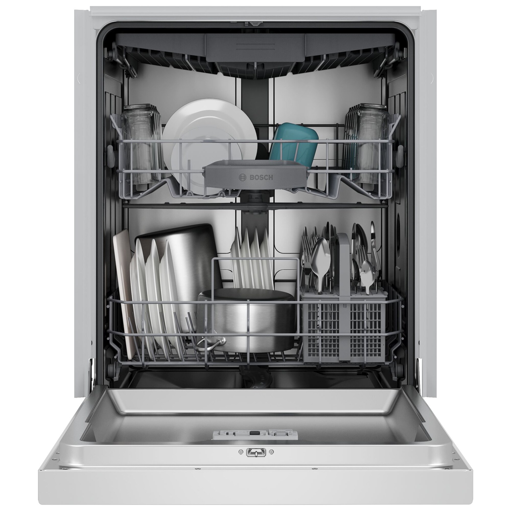 Bosch 300 Series 24 in. Front Control Smart Dishwasher with 48 dBA Sound Level, 3rd Rack, PureDry & Pocket Handle - White, White, hires