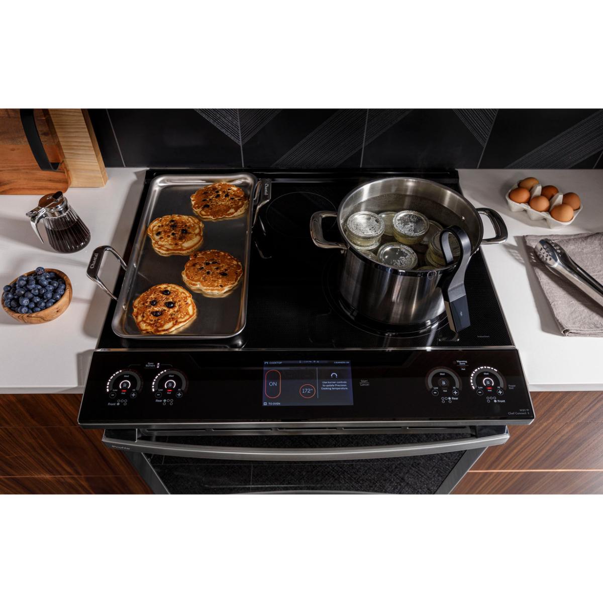 GE Profile 30 in. 5.3 cu. ft. Smart Air-Fry True European Convection Slide-in Electric Range with 5 Induction Burners - Fingerprint Resistant Stainless, , hires