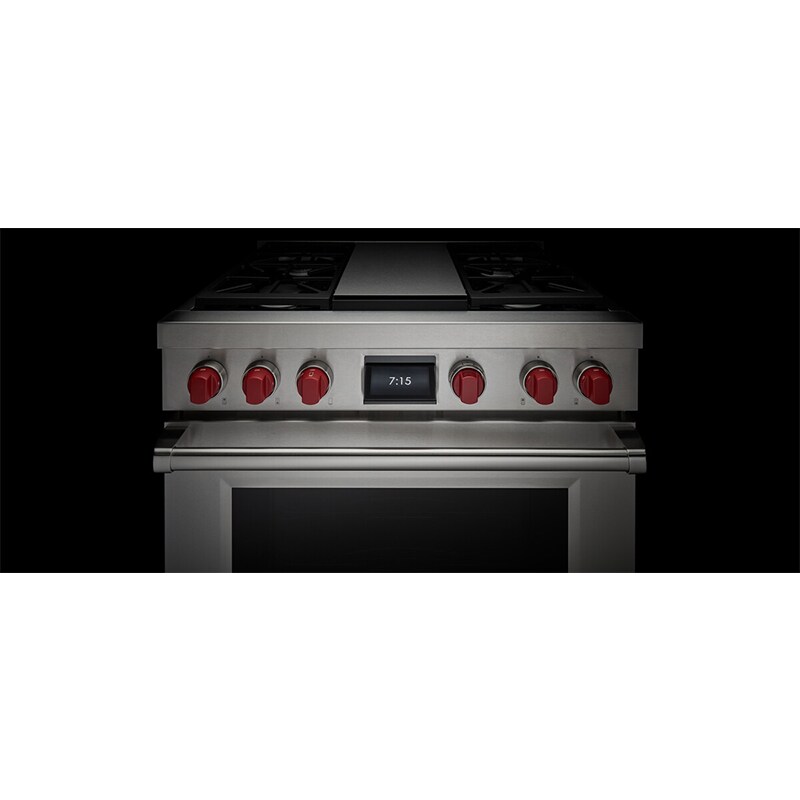 Wolf 36 in. 6.3 cu. ft. Smart Dual Convection Dual Fuel Range with 4 Sealed Burners & Griddle - Stainless Steel, , hires