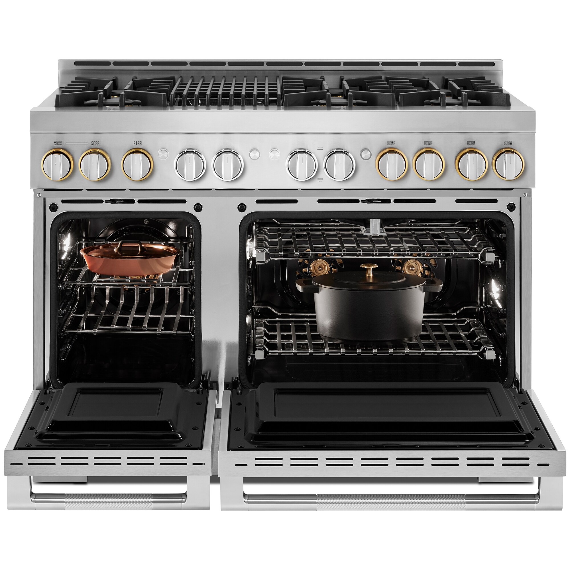 JennAir Rise Series 48 in. 6.3 cu. ft. Smart True European Convection Double Oven Gas Range with 6 Sealed Burners & Grill - Stainless Steel, , hires