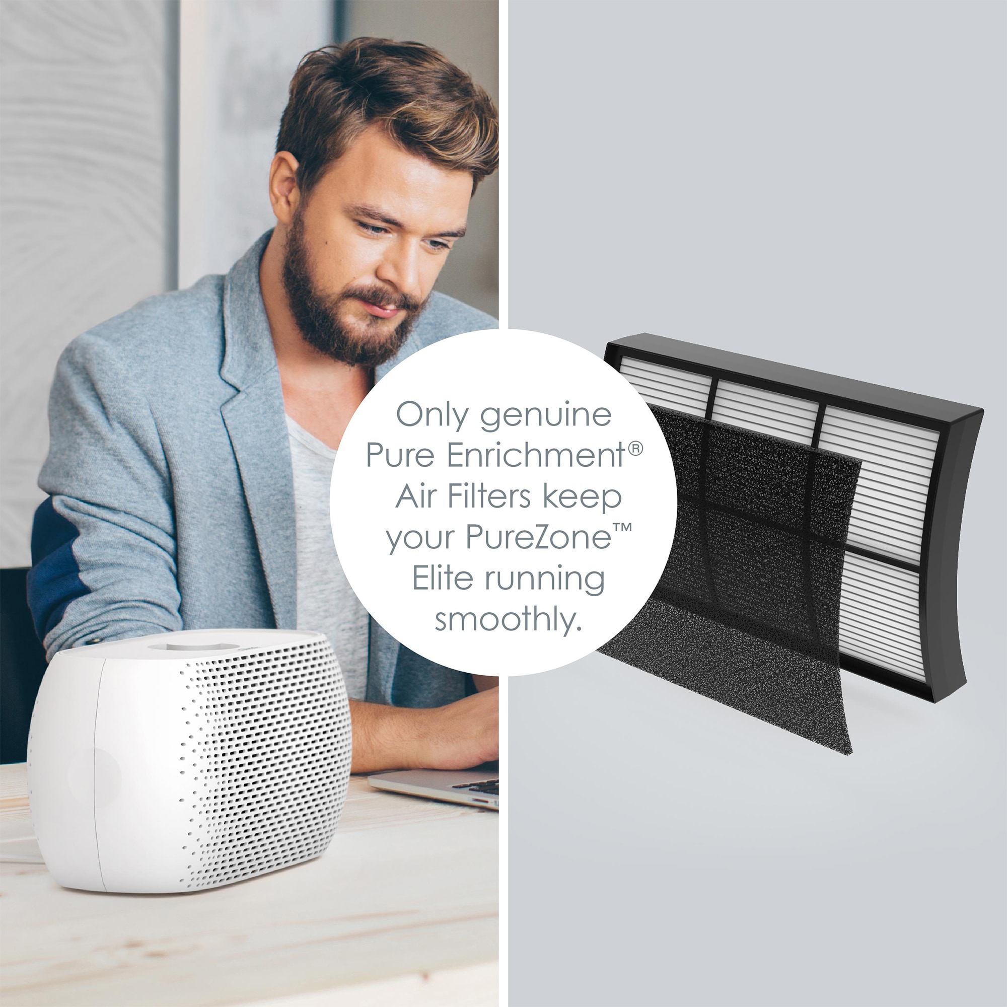 Pure Enrichment Genuine 2-in-1 True HEPA Replacement Filter for the PureZone Breeze Air Purifier, , hires