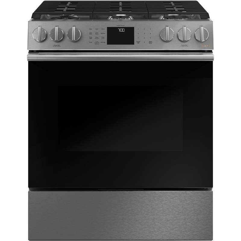Cafe 30 in. 5.6 cu. ft. Smart Air Fry True European Convection Slide-In Gas Range with 6 Sealed Burners & Griddle - Platinum Glass, Platinum Glass, hires