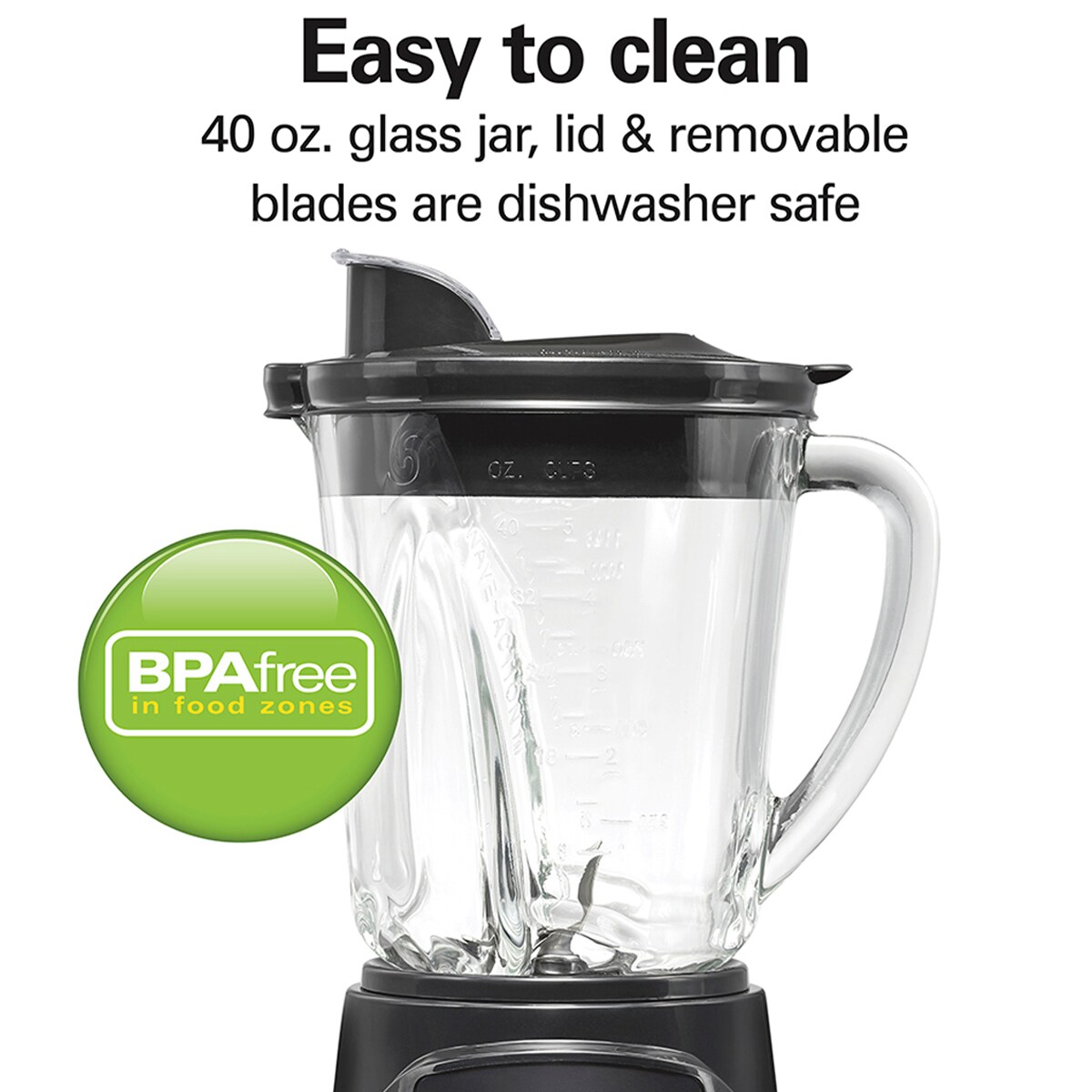 Hamilton Beach Power Elite Blender with 40 oz. Glass Jar, , hires