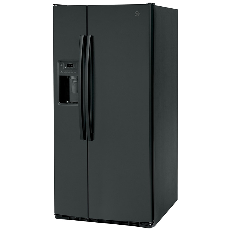 GE 33 in. 23.0 cu. ft. Energy Star Side-by-Side Refrigerator with External Ice & Water Dispenser - Black, Black, hires