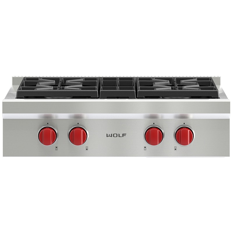 Wolf 30 in. 4-Burner Natural Gas Rangetop with Simmer Burner & Power Burner - Stainless Steel, , hires