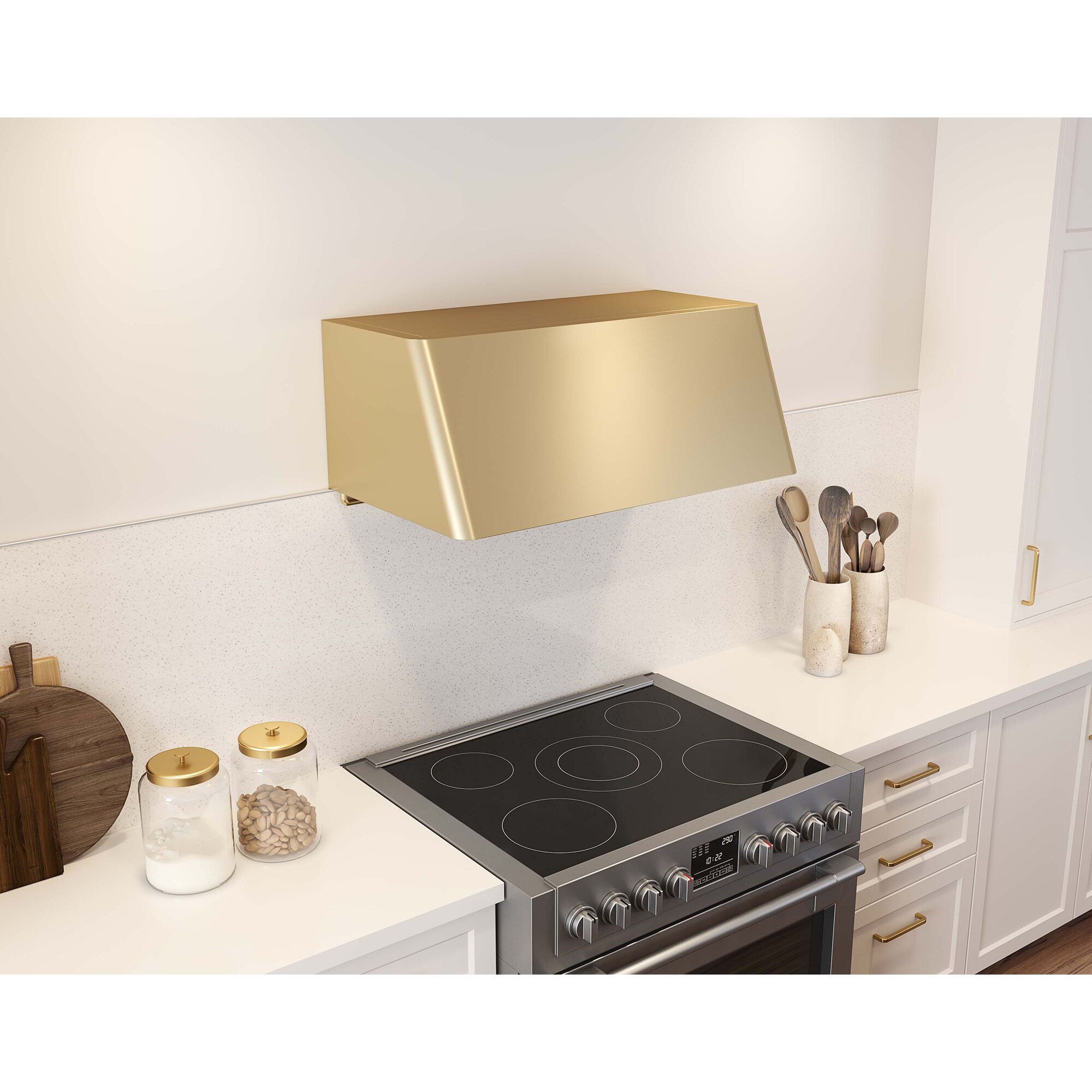 Zephyr Designer Collection 36 in. Canopy Pro Style Range Hood with 3 Speed Settings & 2 LED Lights - Satin Gold, , hires