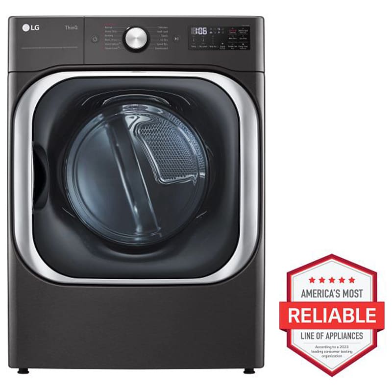 LG 29 in. 9.0 cu. ft. Smart Stackable Electric Dryer with Built-In Intelligence, TurboSteam Technology & Sensor Dry - Black Steel, Black Steel, hires