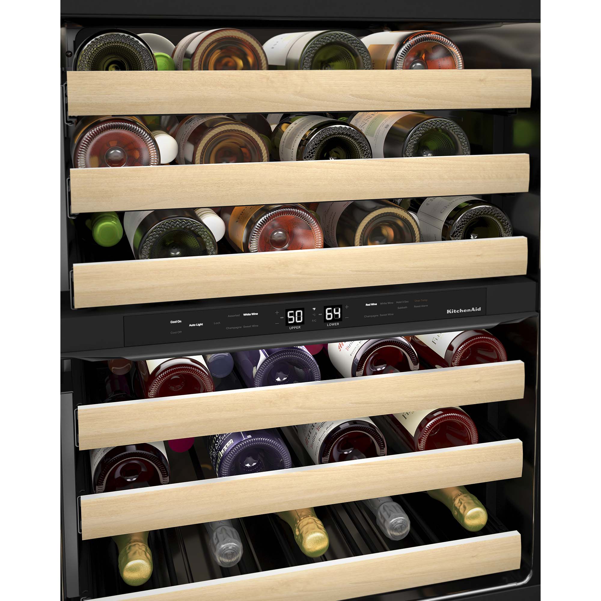 KitchenAid 24 in. Undercounter Wine Cooler with Wood Racks, Dual Temperature Zones & 46 Bottle Capacity - Stainless Steel, , hires