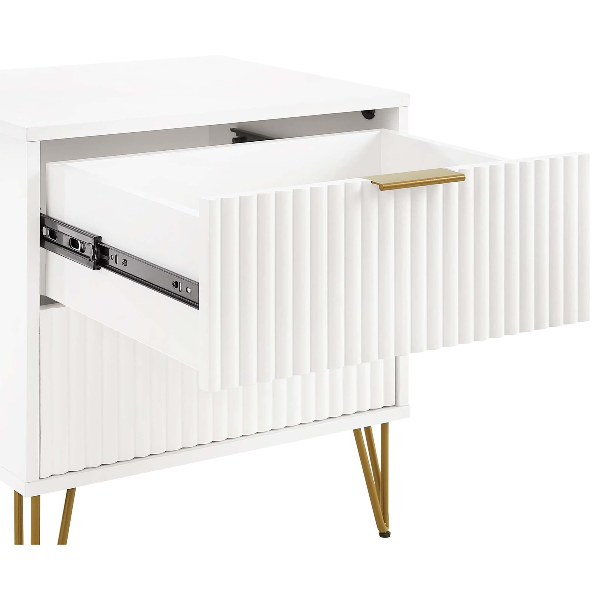 Manhattan Comfort DUMBO 2.0 Modern Nightstand with 2 Drawer & Metal Feet - White, White, hires