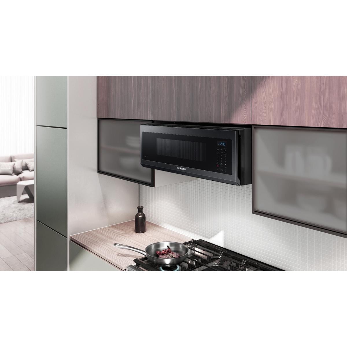 Samsung 30 in. 1.1 cu. ft. 1100W Low Profile Smart Over-the-Range Microwave with 400 CFM - Matte Black Steel, , hires