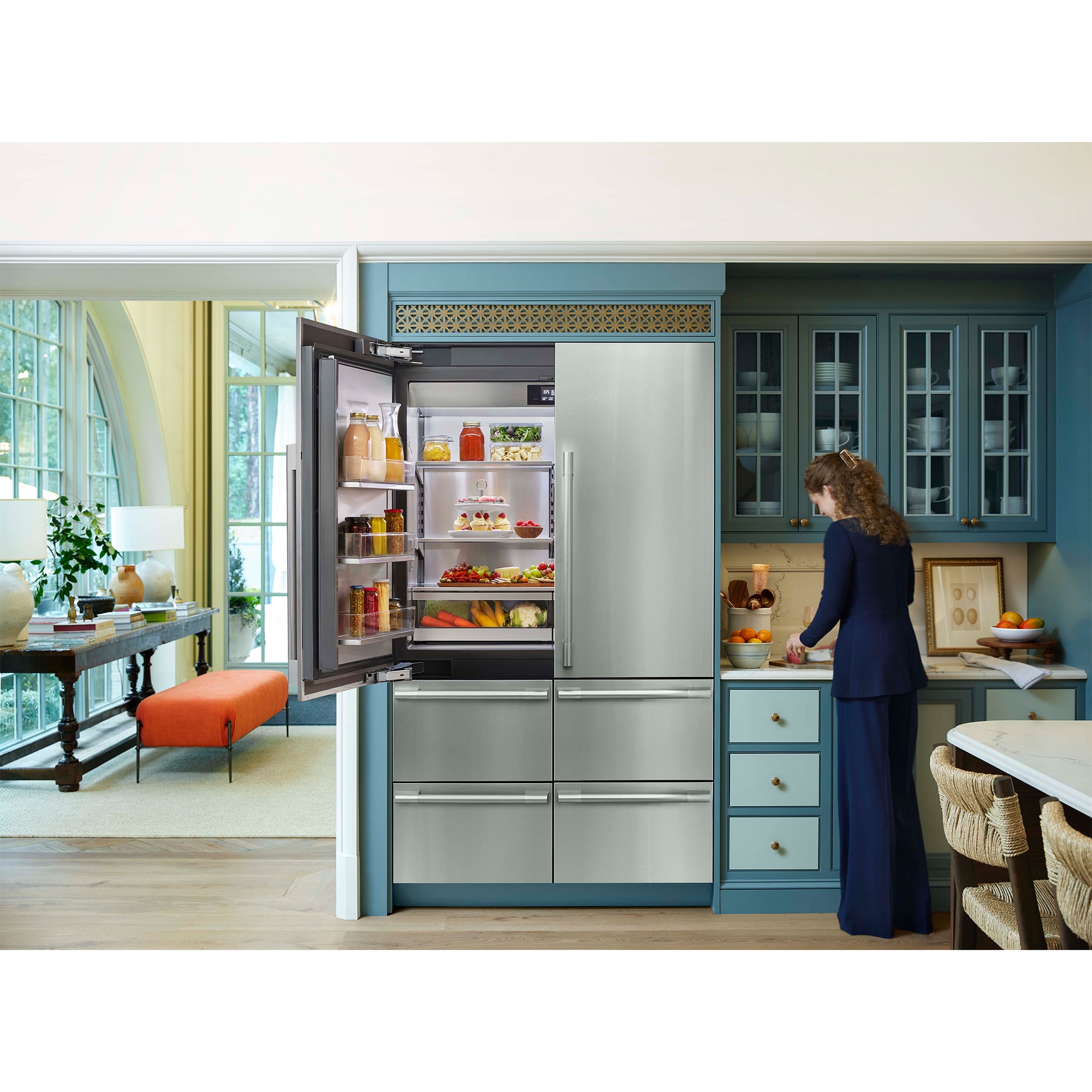 Signature Kitchen Suite 48 in. 26 cu. ft. Built-In Smart Counter Depth 6-Door French Door Refrigerator with Internal Water Dispenser - Custom Panel Ready, , hires