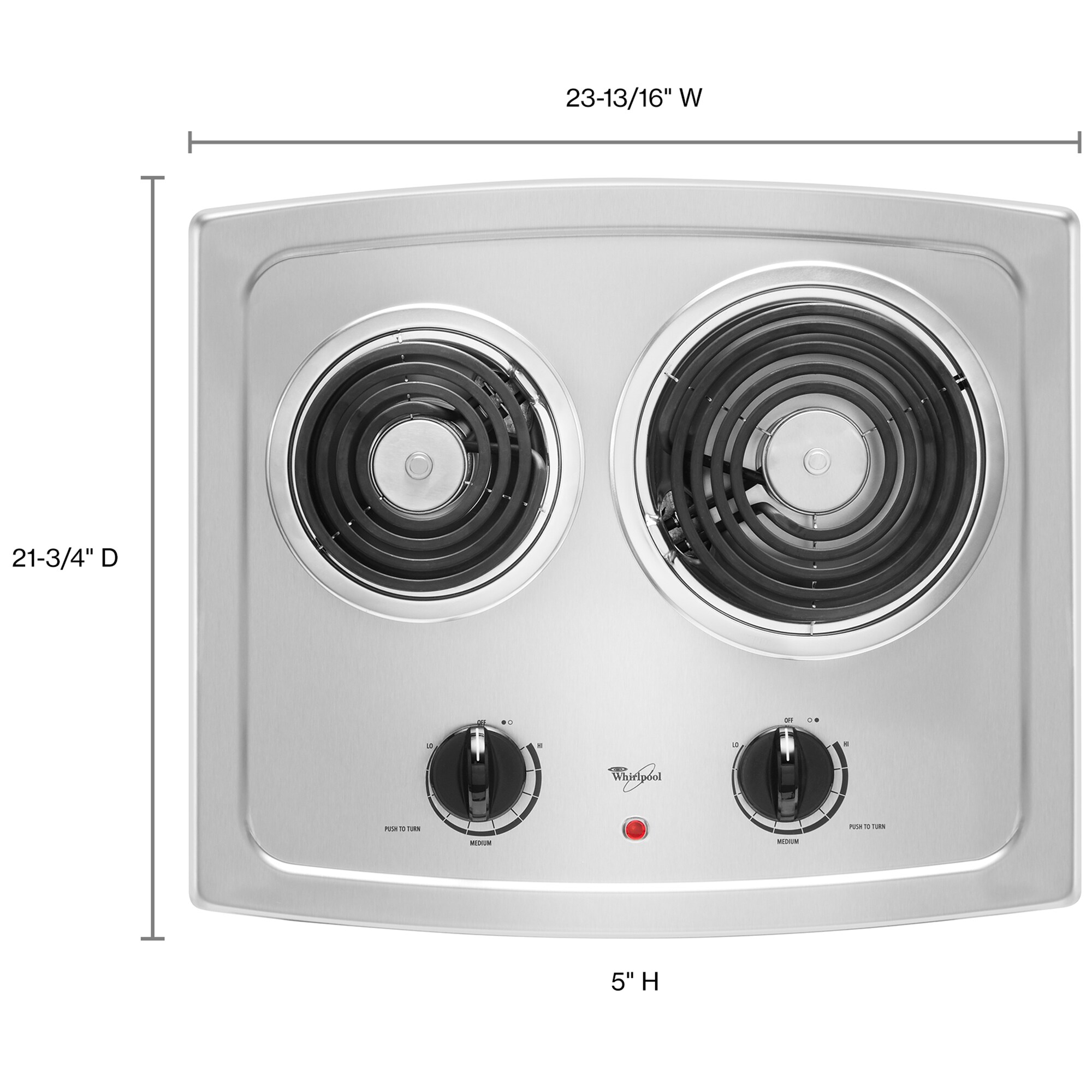 Whirlpool 21 in. 2-Burner Electric Cooktop - Stainless Steel, Stainless Steel, hires