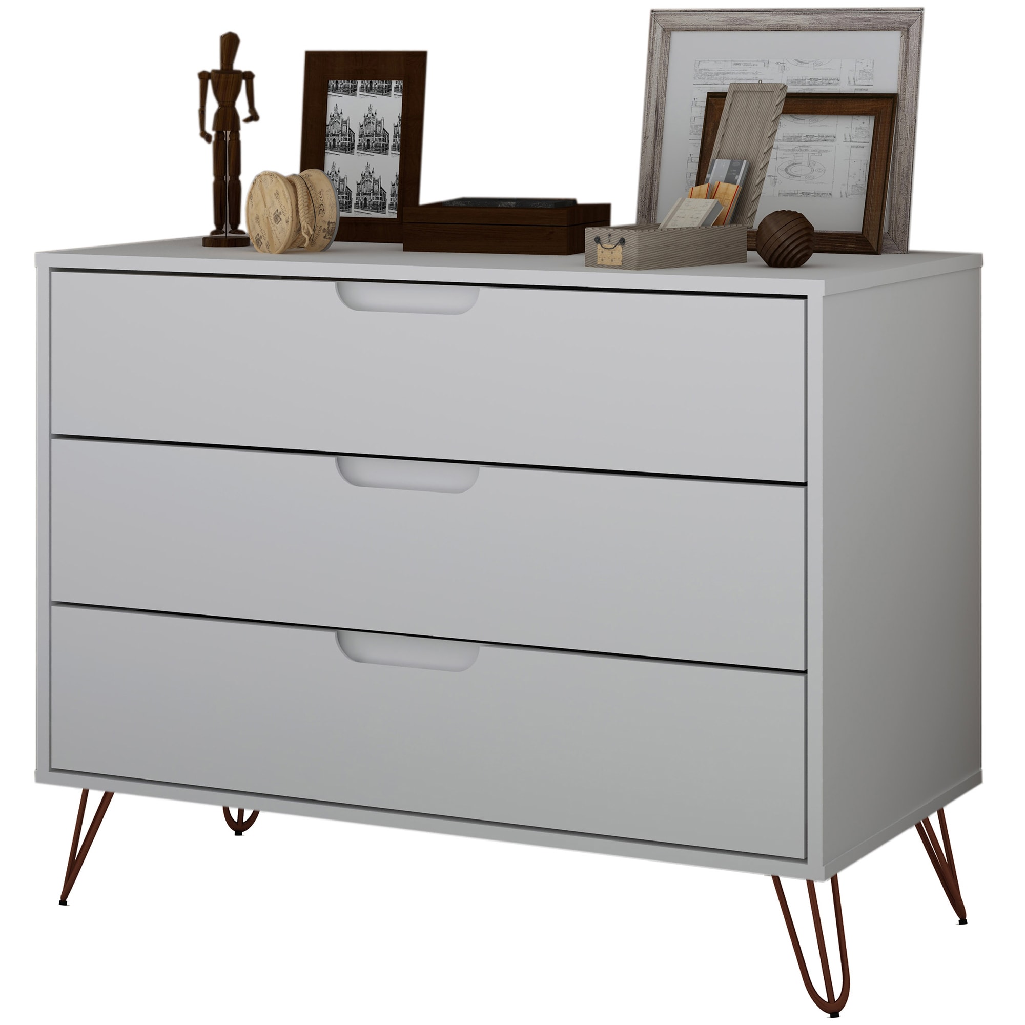 Manhattan Comfort Rockefeller Mid-Century Modern 3-Drawer Dresser - White, White, hires