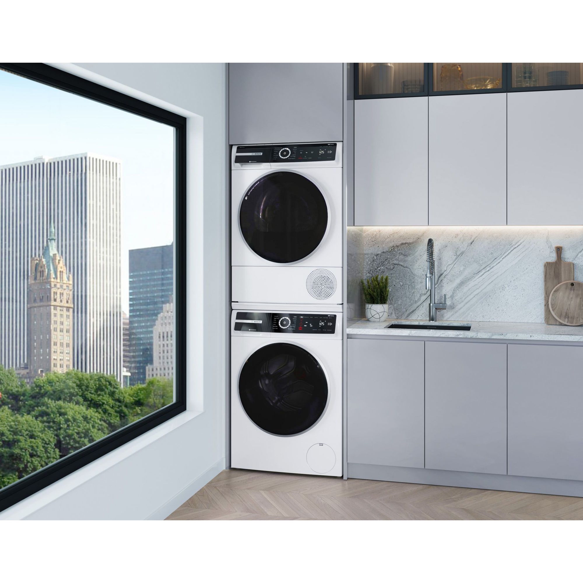 Bosch 500 Series 24 in. 2.4 cu. ft. Smart Stackable Front Load Washer with Sanitize Cycle - White, , hires