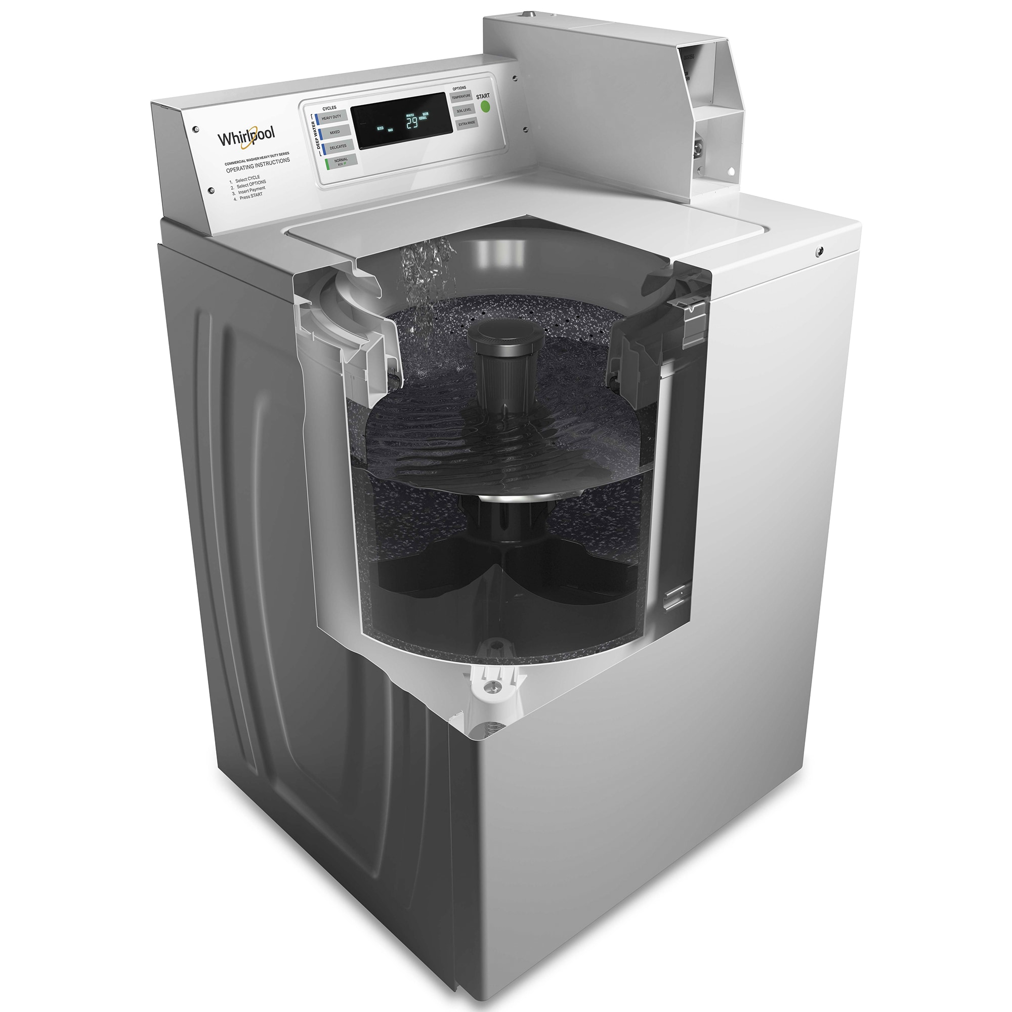 Whirlpool 27 in. 3.3 cu. ft. Smart Commercial Top Load Washer with Agitator, Factory-Installed Coin Drop & Coin Box - White, , hires