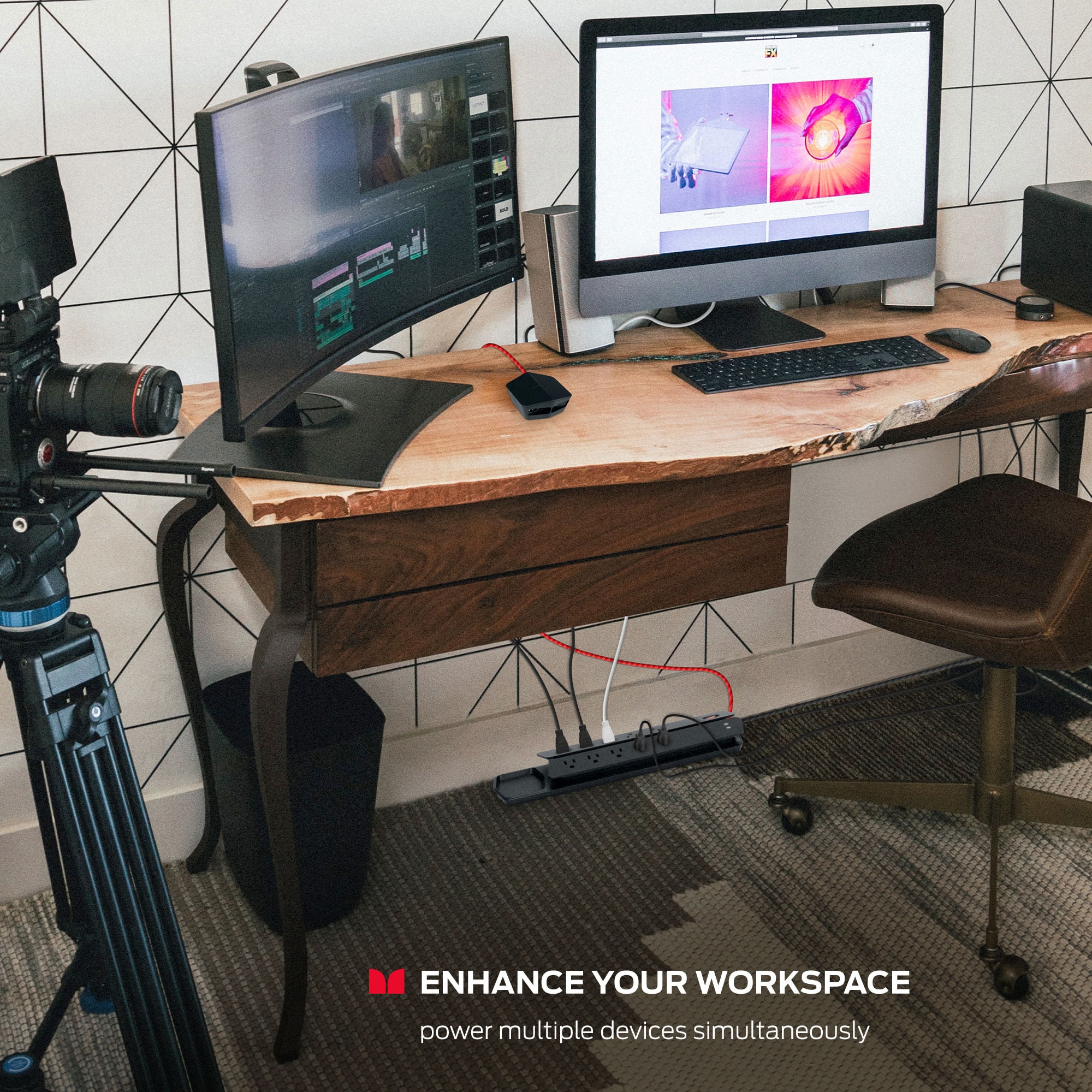 Monster Cable Power Center Vertex 6AC + 3 USB Hub (2.14amp 2 USB-A, 20W 1 USB-C) 6ft Cord 3000J Surge Protection - Black, , hires