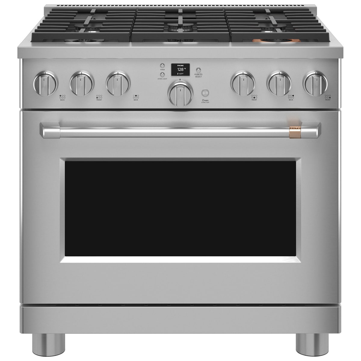 Cafe 36 in. 5.7 cu. ft. Smart Air Fry True European Convection Dual Fuel Range with 6 Sealed Burners - Stainless Steel, Stainless Steel, hires