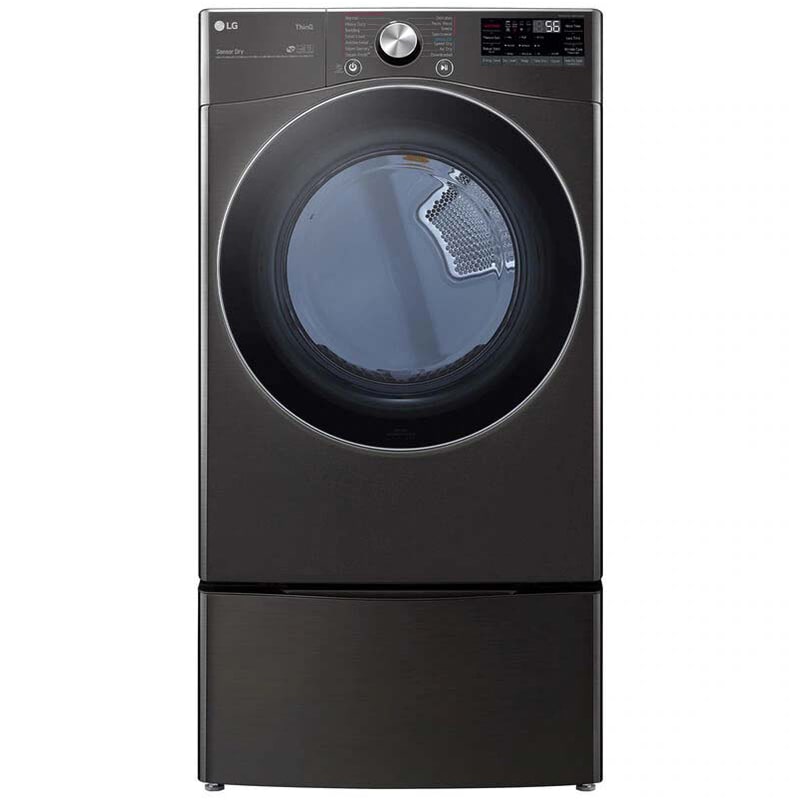 LG 27 in. 7.4 cu. ft. Smart Stackable Round-Door Electric Dryer with Tempered Glass, Built-In Intelligence, Sensor Dry, Turbo Steam, Sanitize & Steam Cycle - Black Steel, Black Steel, hires