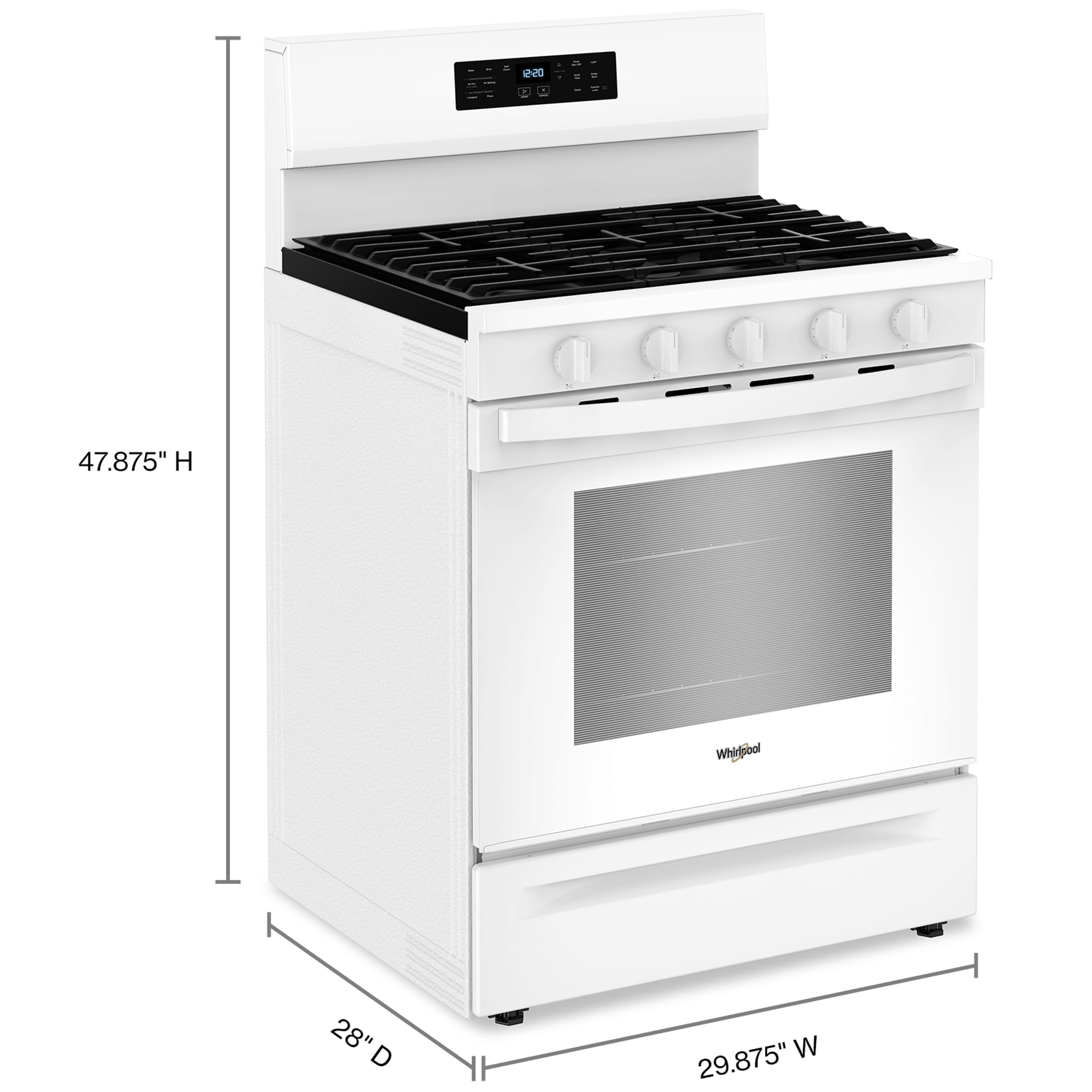 Whirlpool 30 in. 5 cu. ft. Air Fry Standard Convection Gas Range with 5 Sealed Burners - White, White, hires