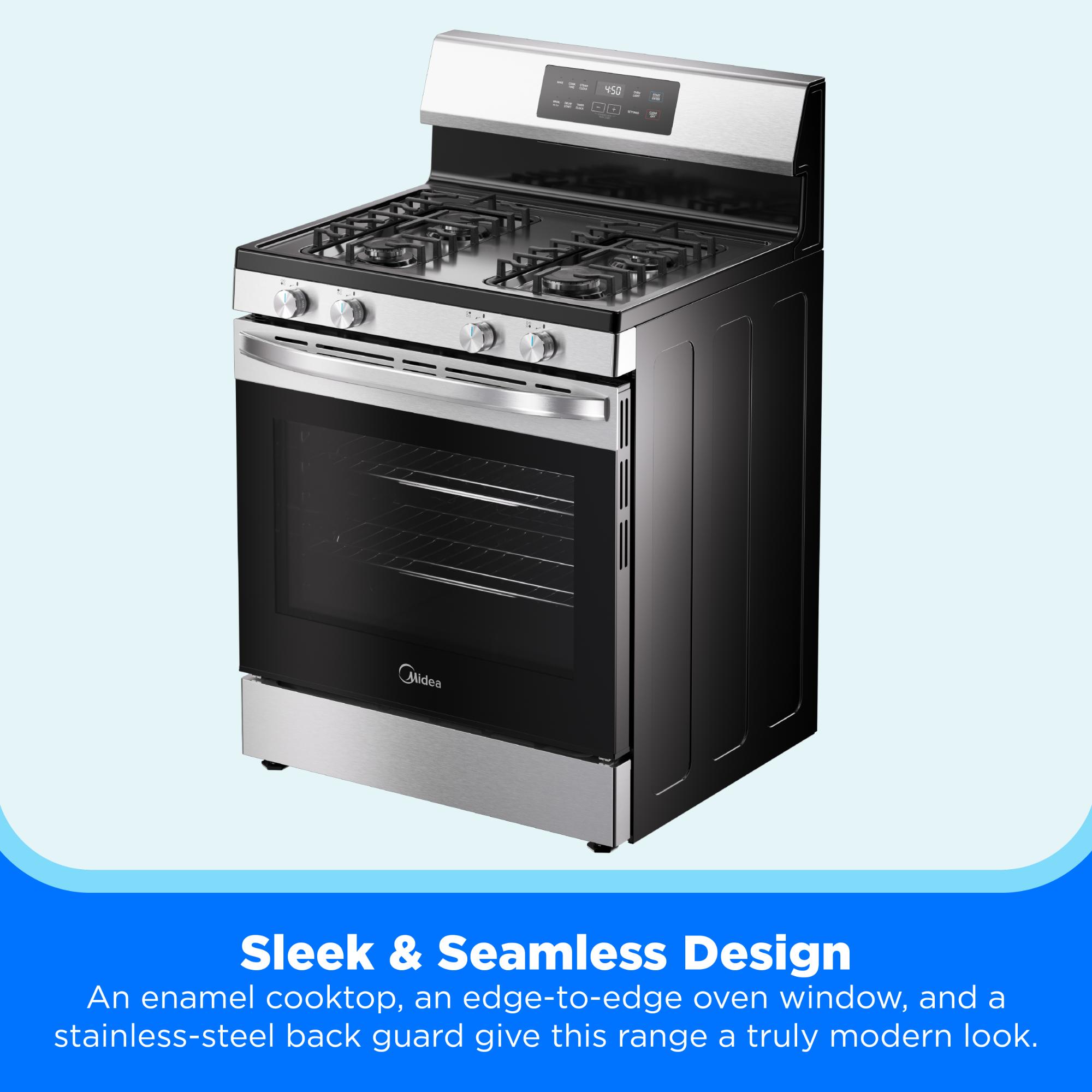 Midea 30 in. 6.1 cu. ft. Gas Range with 4 Sealed Burners - Stainless Steel, Stainless Steel, hires