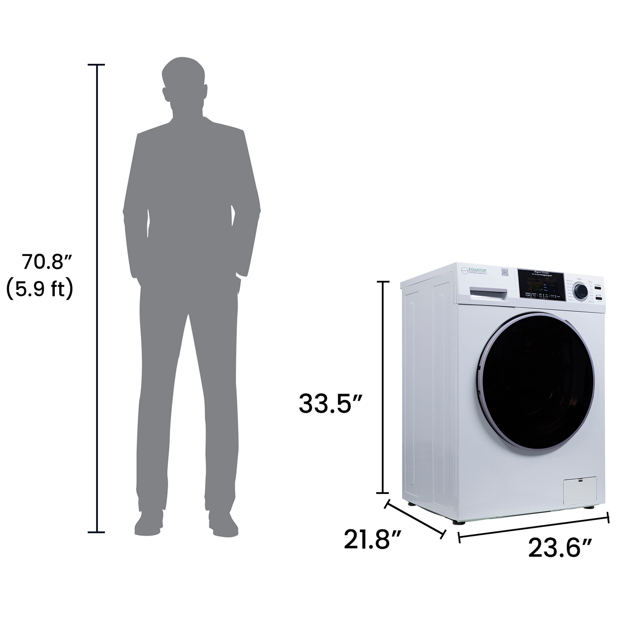 Equator 24 in. 1.6 cu. ft. Electric Front Load Ventless All-in-One Laundry Center with Sanitize Cycle & Sensor Dry - White, White, hires