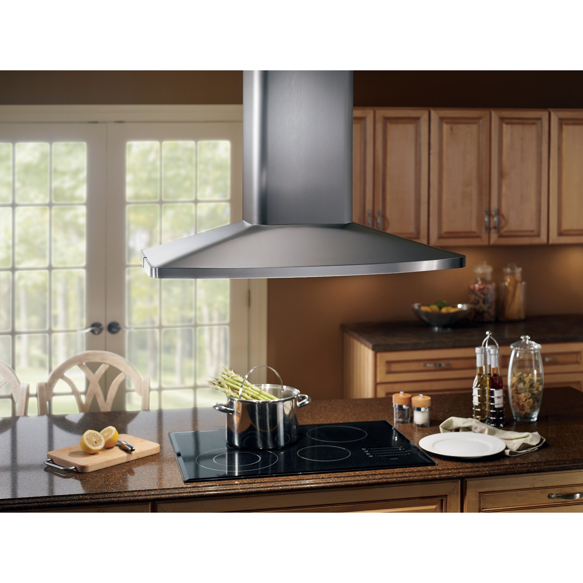 Broan Elite E54000 Series 36 in. Convertible Chimney Style Range Hood with 550 CFM, 3 Fan Speeds & 4 Halogen Lights - Stainless Steel, , hires