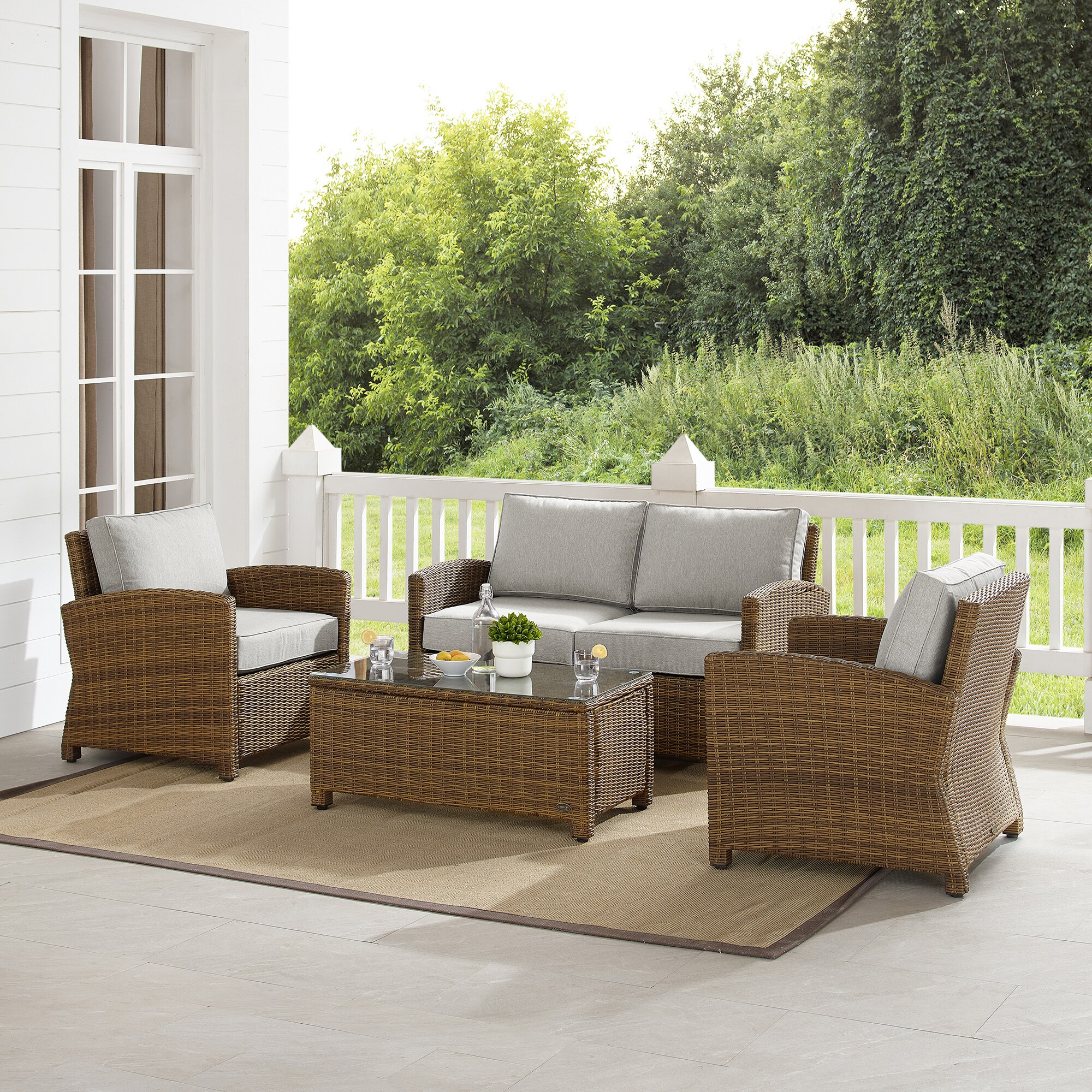 Crosley Bradenton 4-Piece Outdoor Loveseat Patio Furniture Set - Gray, , hires