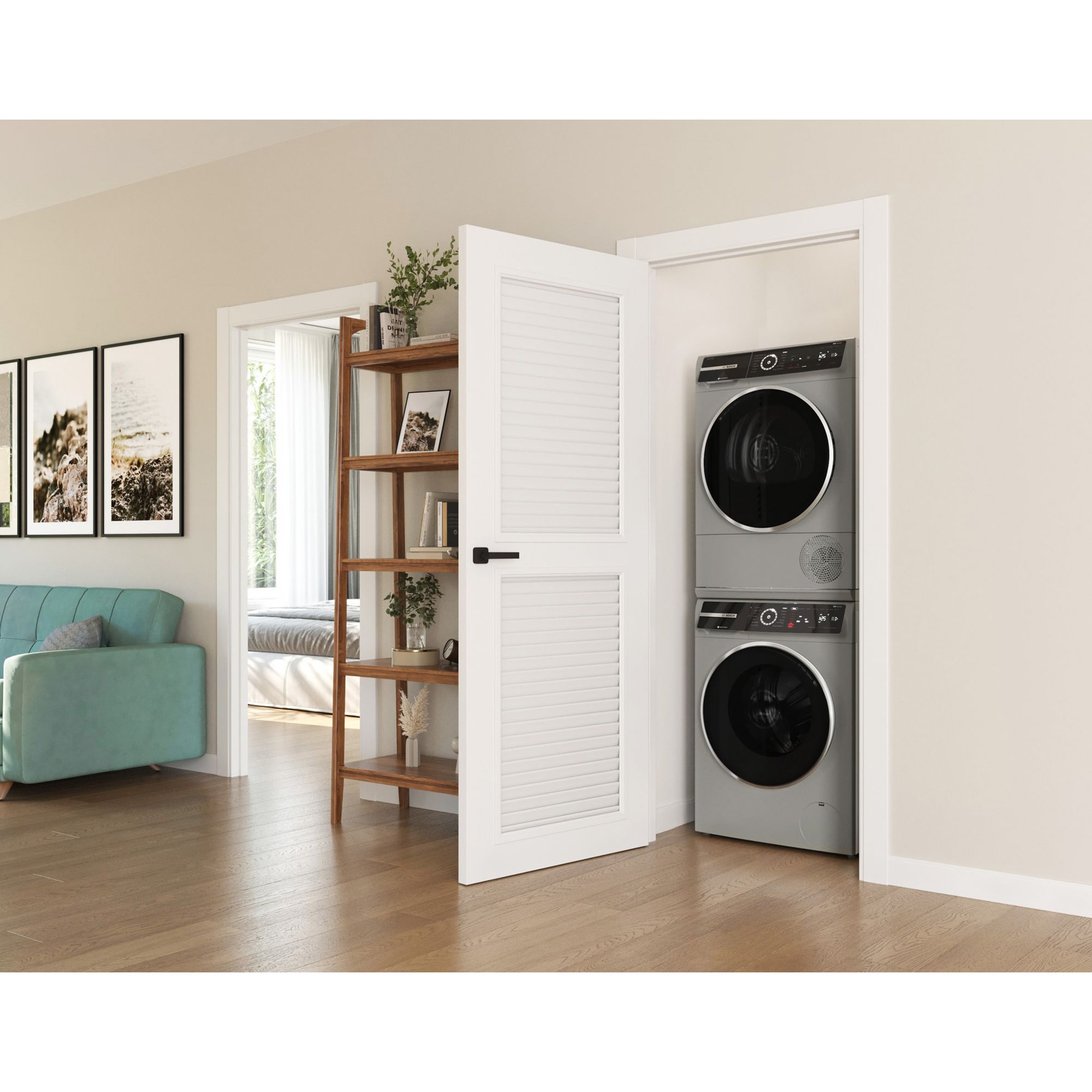 Bosch 800 Series 24 in. 2.4 cu. ft. Smart Stackable Front Load Washer with Sanitize Cycle - Pearl Steel, , hires