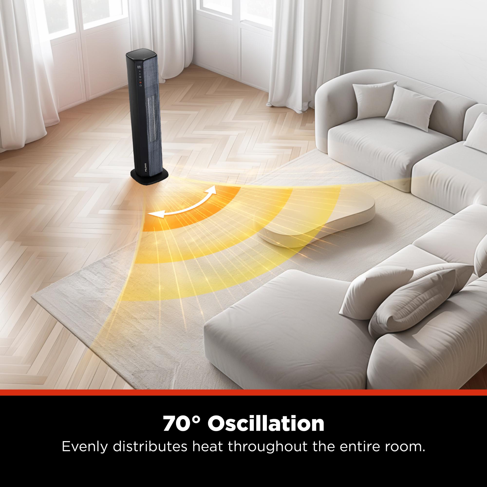 Pelonis 1500 W Oscillating Ceramic Space Heater with 3 Heat Settings & Overheat Safety Shut-Off - Black with Silver, , hires