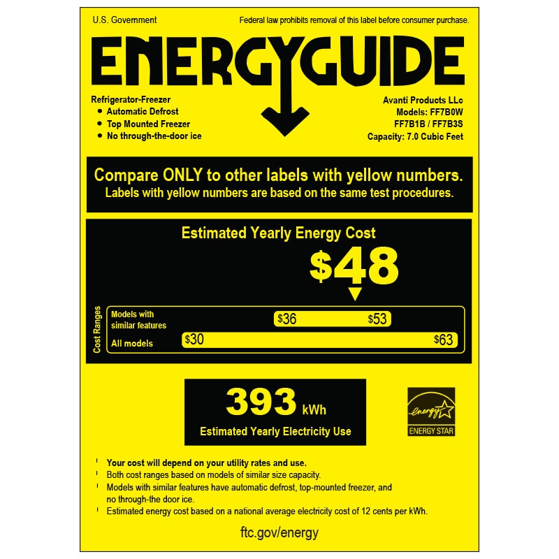 Avanti 22 in. 7 cu. ft. Top Freezer Refrigerator - White, , hires