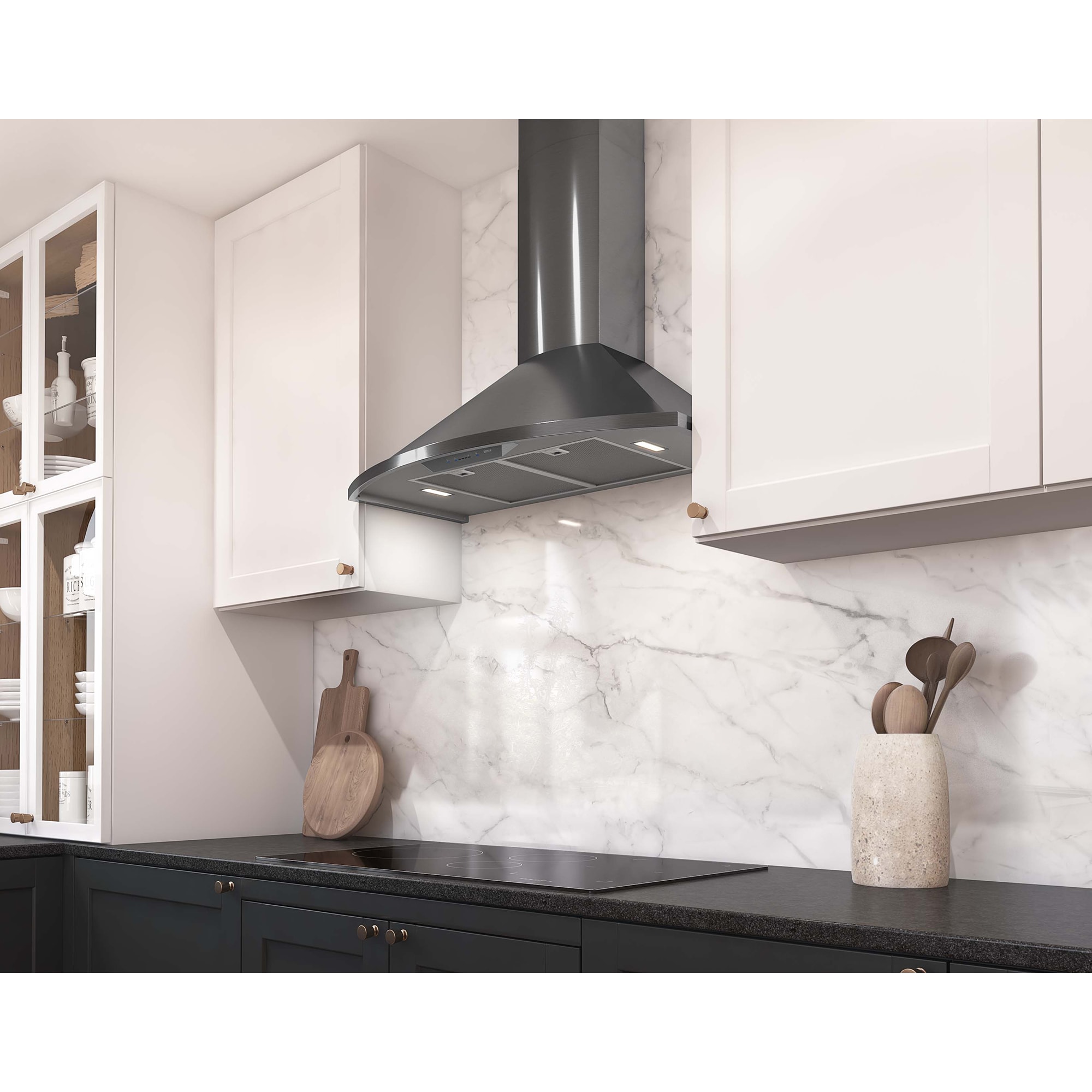 Zephyr 36 in. Chimney Style Range Hood with 5 Speed Settings, 600 CFM & 2 LED Lights - Black Stainless Steel, , hires