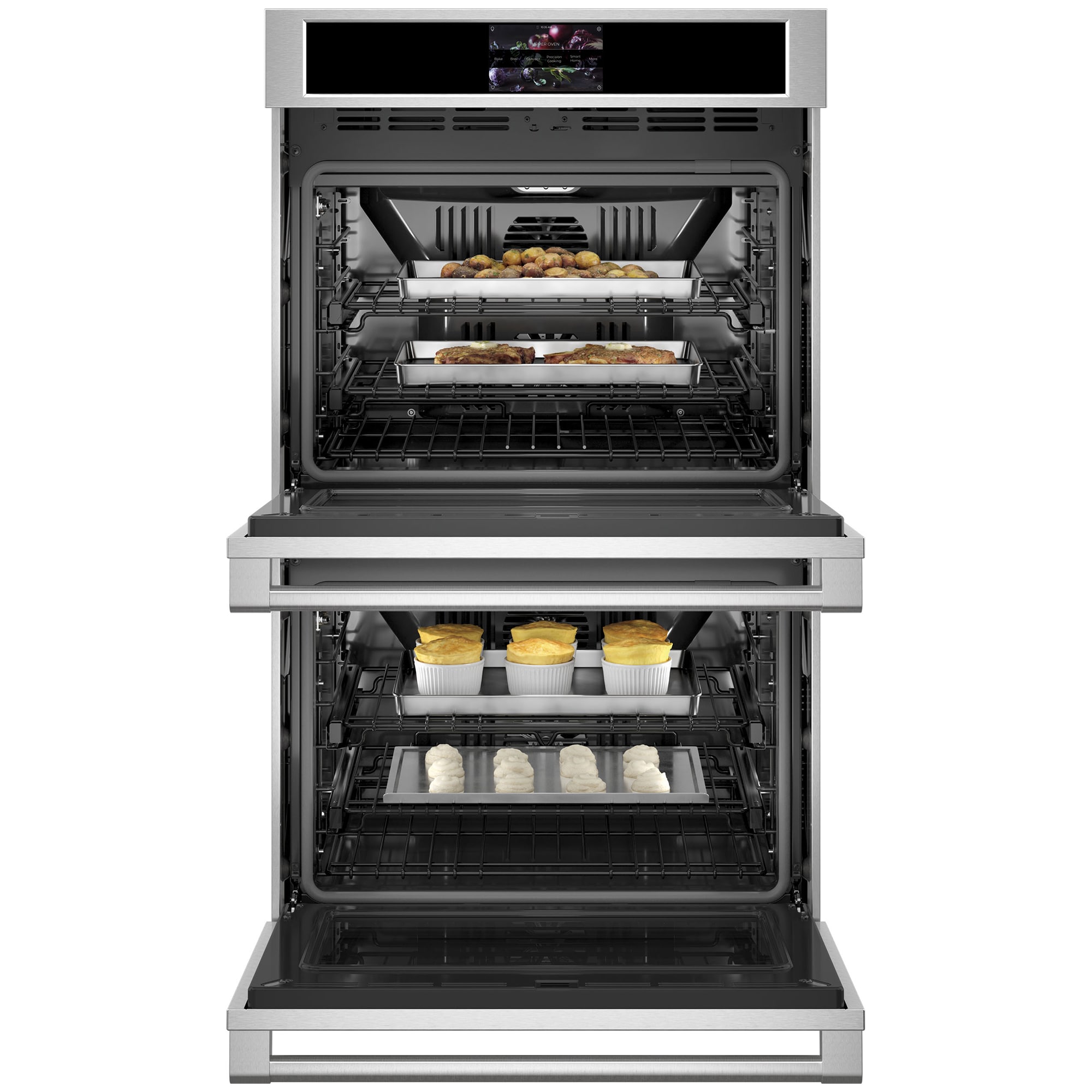 Monogram Statement Series 30 in. 10 cu. ft. Smart Top Control SpeedElectric Double Wall Oven with True European Convection - Stainless Steel, , hires