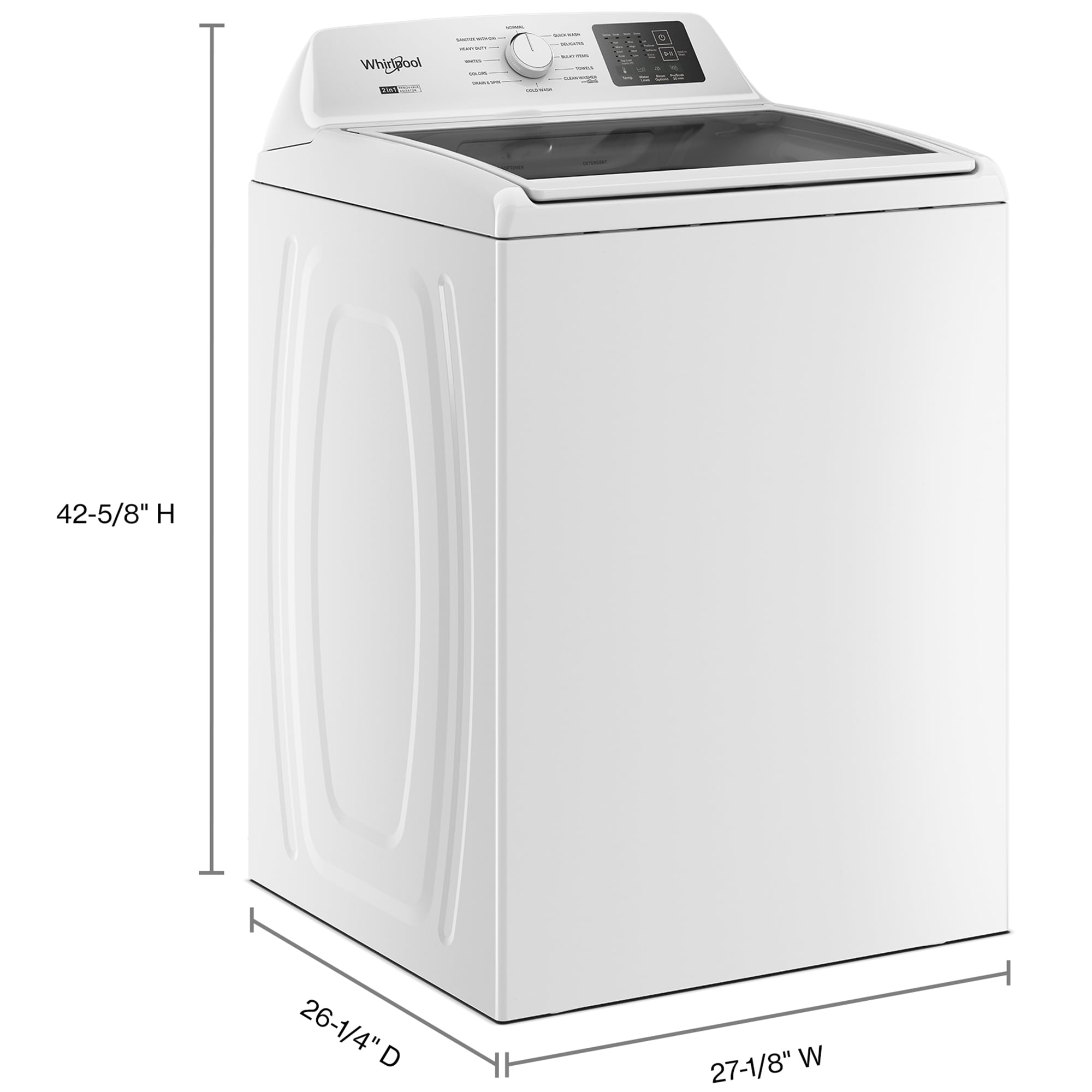 Whirlpool 27 in. 4.2 cu. ft. Top Load Washer with 2-in-1 Removable Agitator, Sanitize with Oxi & Soft Close Glass Lid - White, , hires