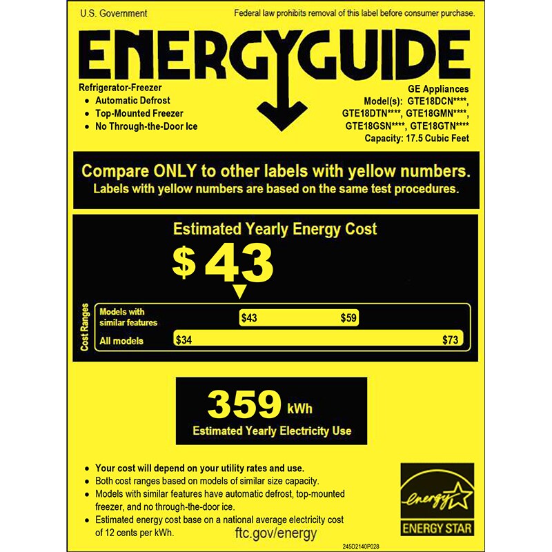 GE 28 in. 17.5 cu. ft. Top Freezer Refrigerator - Black, Black, hires