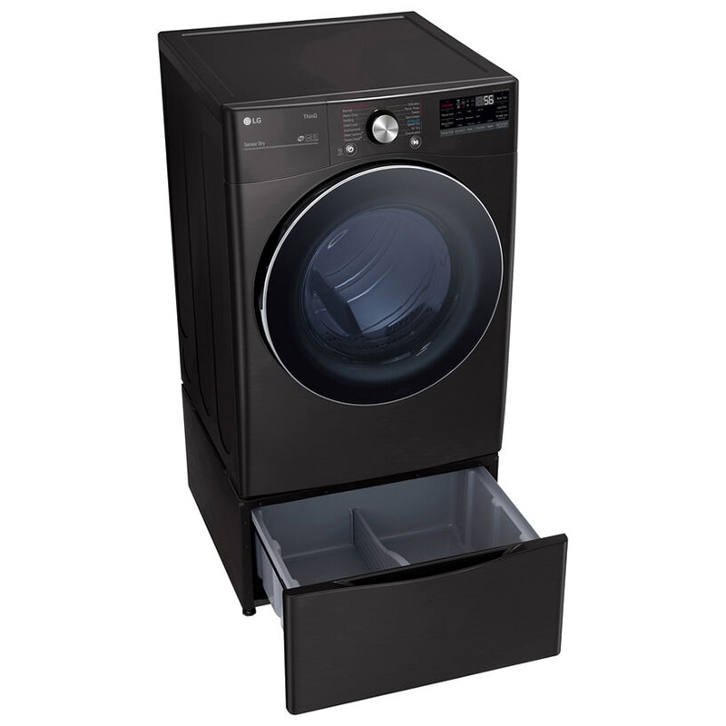 LG 27 in. 7.4 cu. ft. Smart Stackable Round-Door Electric Dryer with Tempered Glass, Built-In Intelligence, Sensor Dry, Turbo Steam, Sanitize & Steam Cycle - Black Steel, Black Steel, hires