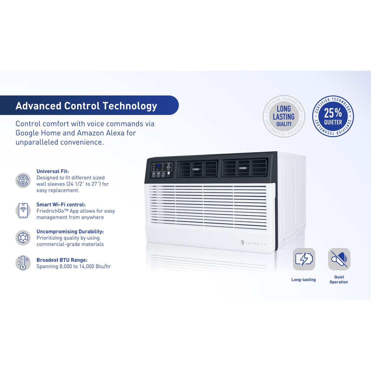 Friedrich Uni-Fit Series 10,000 BTU 230V Smart Through-the-Wall Air Conditioner with 3 Fan Speeds, Remote Control - White, , hires