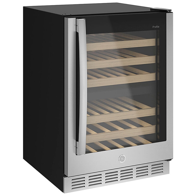 GE 24 in. Undercounter Wine Cooler with Wood Racks, Dual Temperature Zones & 44 Bottle Capacity - Stainless Steel, , hires
