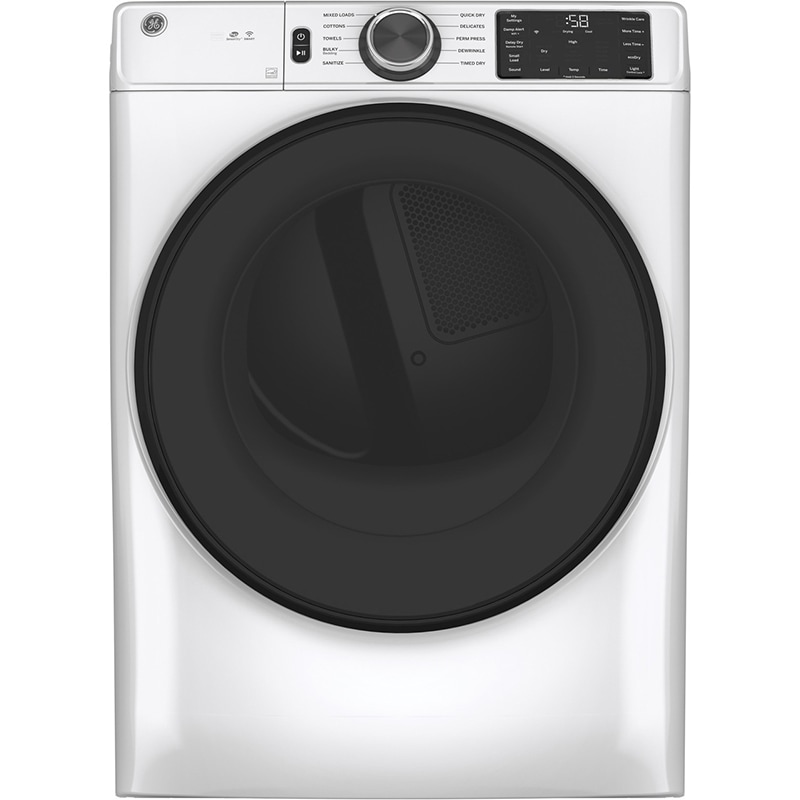 GE 28 in. 7.8 cu. ft. Smart Stackable Electric Dryer with Sanitize Cycle & Sensor Dry - White, White, hires