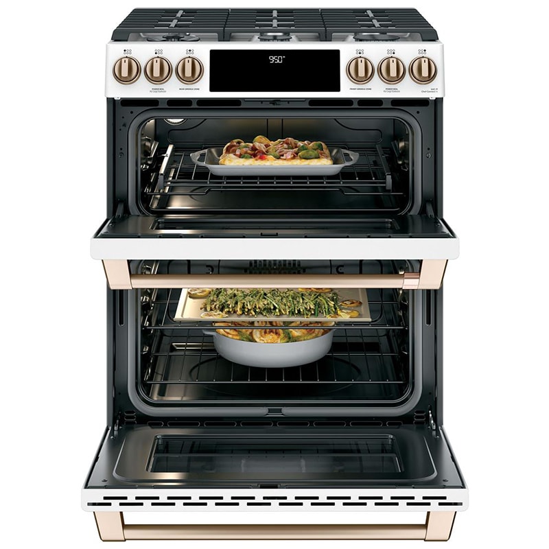 Cafe 30 in. 7 cu. ft. Smart Air Fry True European Convection Double Oven Slide-In Dual Fuel Range with 6 Sealed Burners & Griddle - Matte White, Matte White, hires