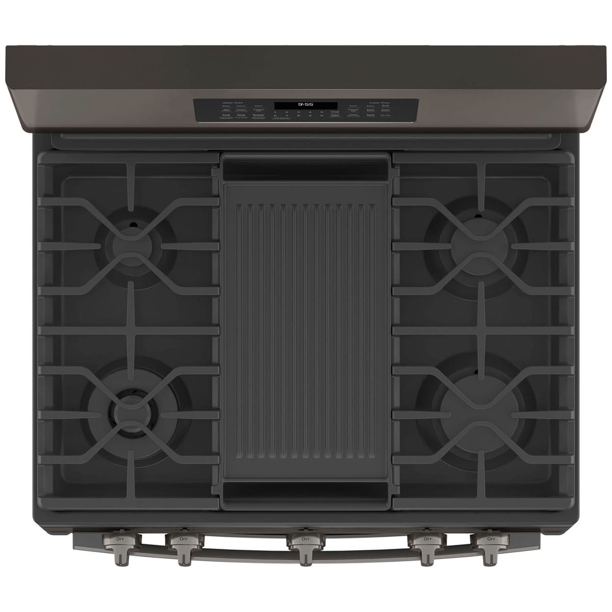 GE Profile 30 in. 6.8 cu. ft. Smart Air Fry True European Convection Double Oven Gas Range with 5 Sealed Burners, Grill & Griddle - Black Stainless, Black Stainless, hires