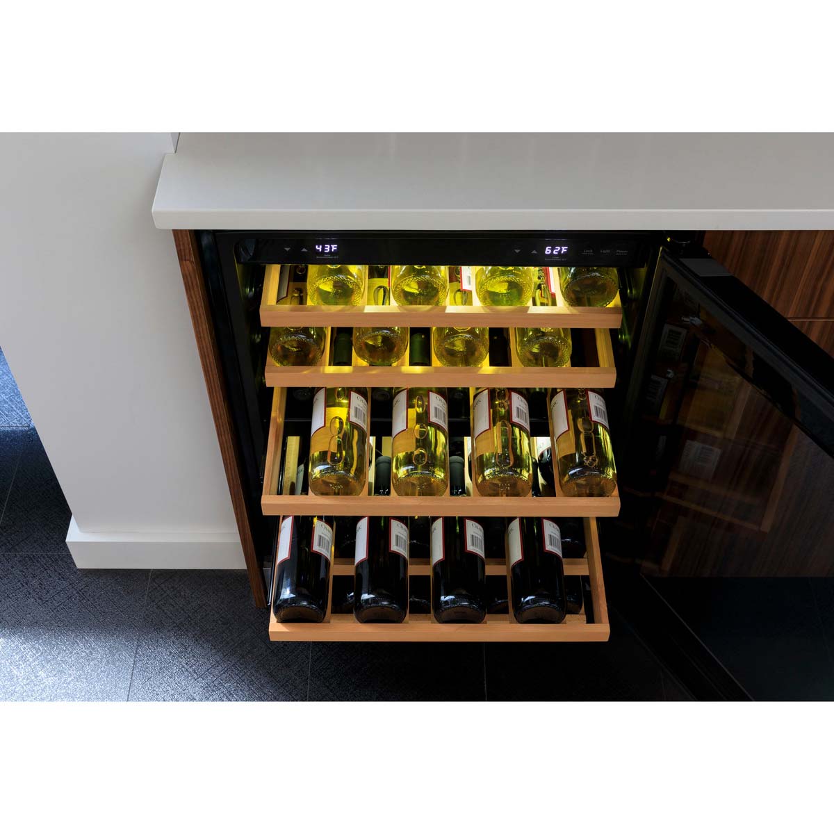GE 24 in. Undercounter Wine Cooler with Wood Racks, Dual Temperature Zones & 44 Bottle Capacity - Stainless Steel, , hires