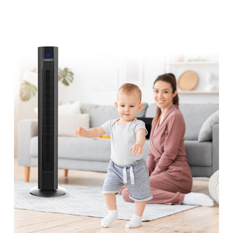 Lasko 48 in. Oscillation Tower Fan with 4 Speed Settings & Remote Control - Black, , hires