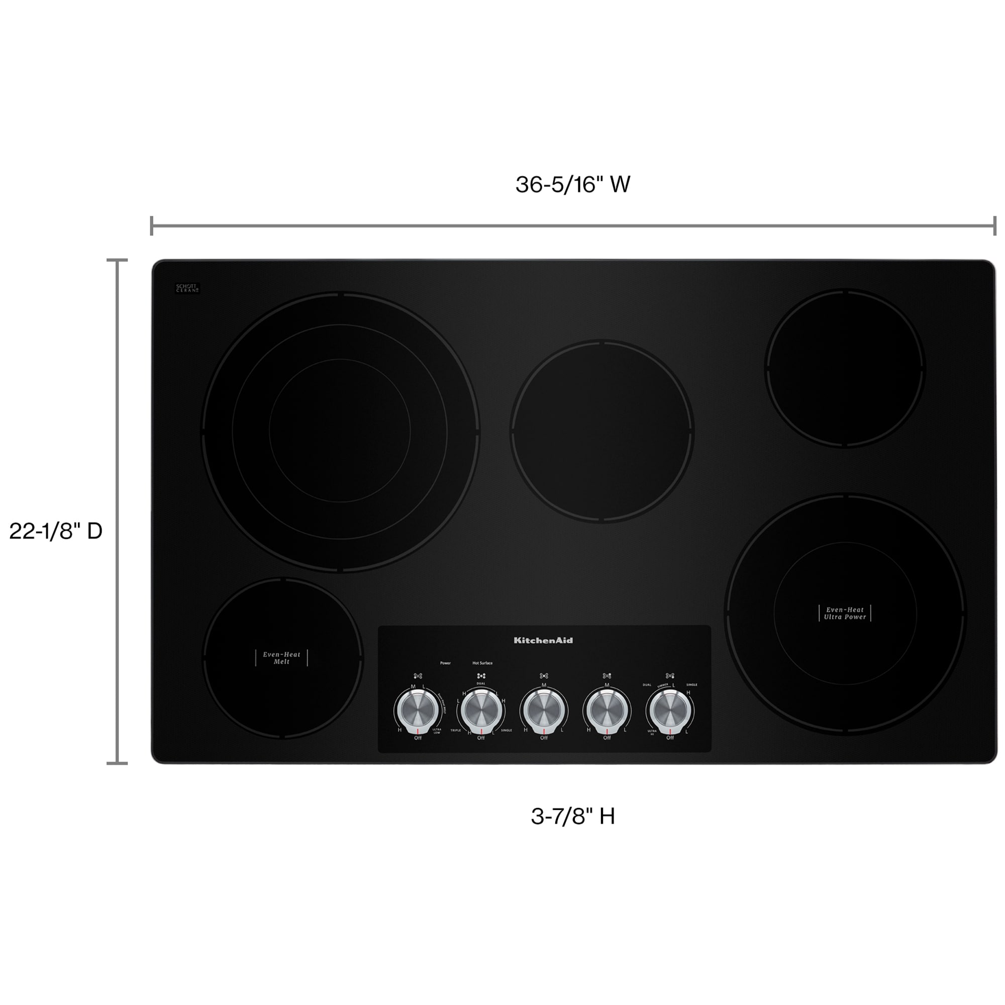 KitchenAid 36 in. 5-Burner Electric Cooktop with Simmer Burner & Power Burner - Stainless Steel, , hires