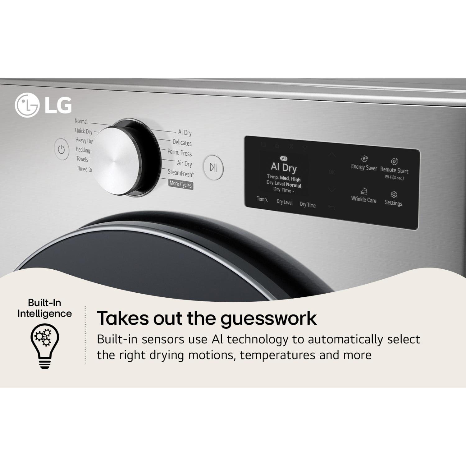 LG 27 in. 7.4 cu. ft. Smart Stackable Electric Dryer with AI Sensor Dry, TurboSteam, Sanitize & Steam Cycle - Graphite Steel, , hires