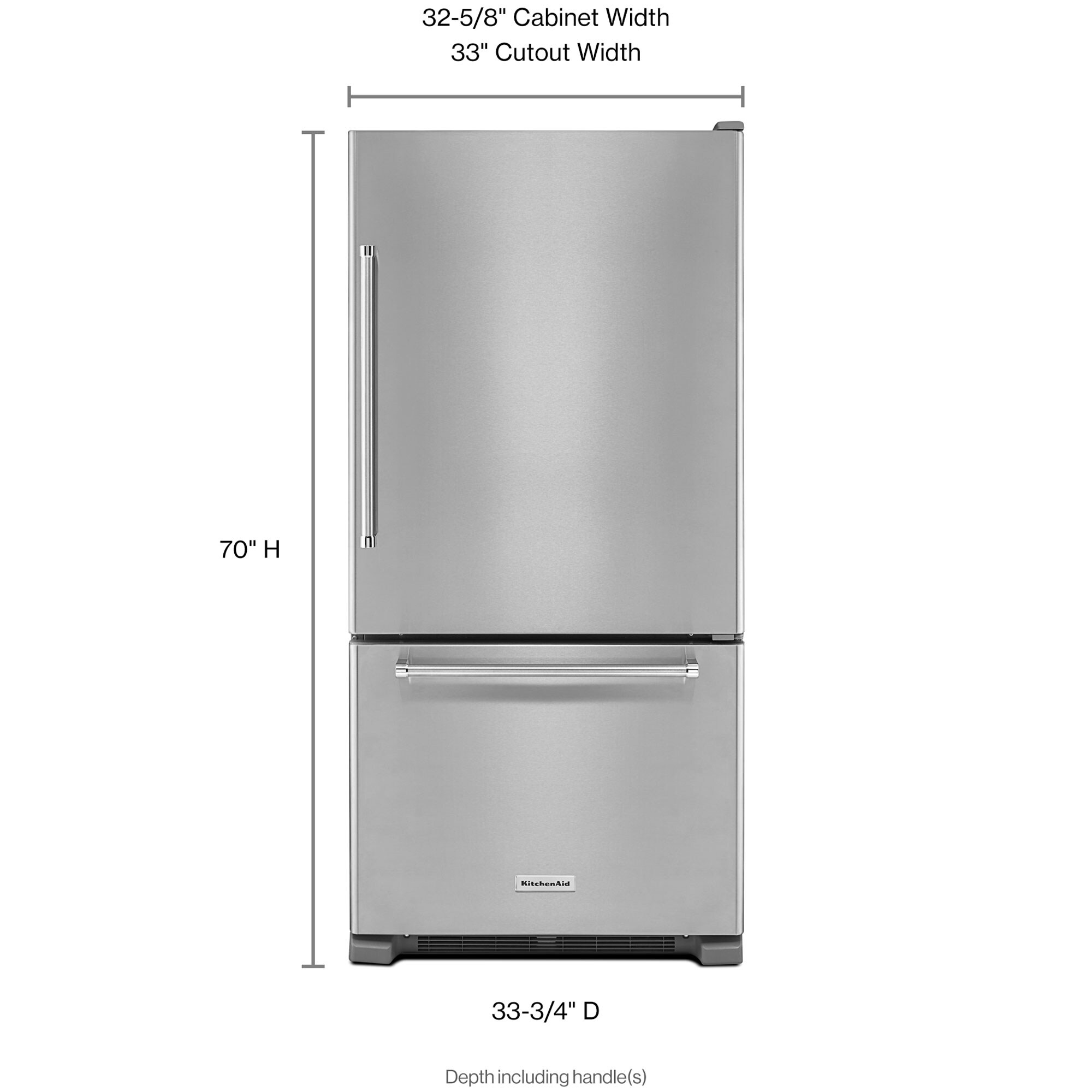 KitchenAid 33 in. 22 cu. ft. Bottom Freezer Refrigerator Right Hinged - Stainless Steel, , hires