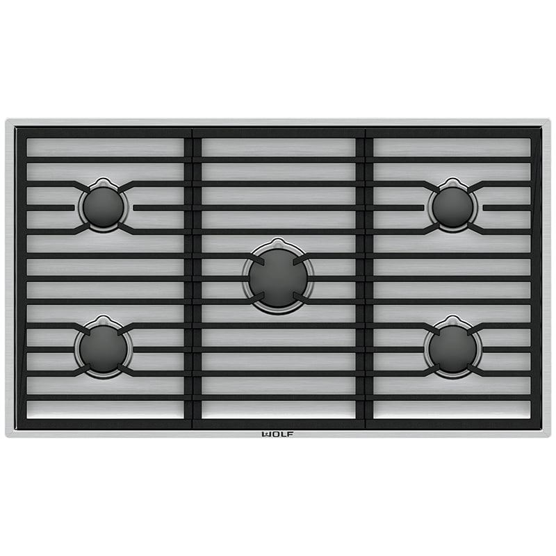 Wolf Contemporary 36 in. 5-Burner Natural Gas Cooktop with Simmer Burner & Power Burner - Stainless Steel, , hires