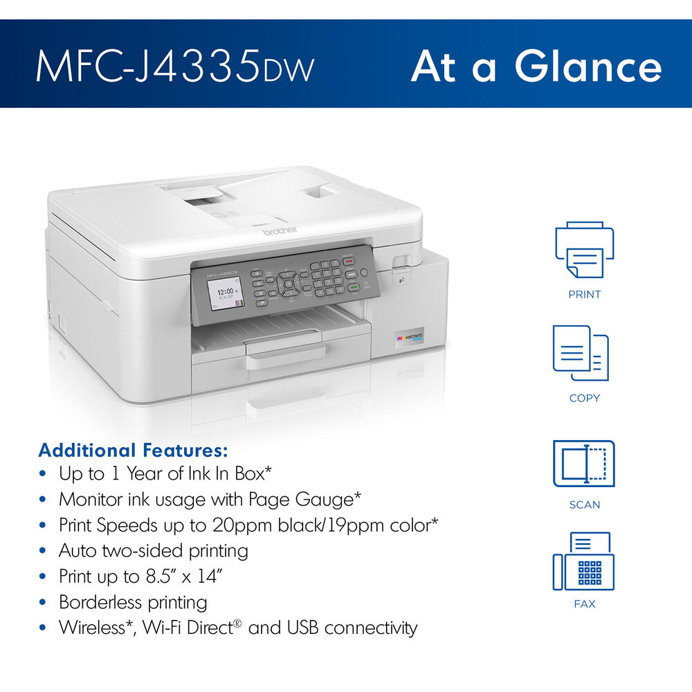 Brother - INKvestment Tank MFC-J4335DW Wireless All-in-One Inkjet Printer with up to 1-Year of Ink In-box - White/Gray, , hires