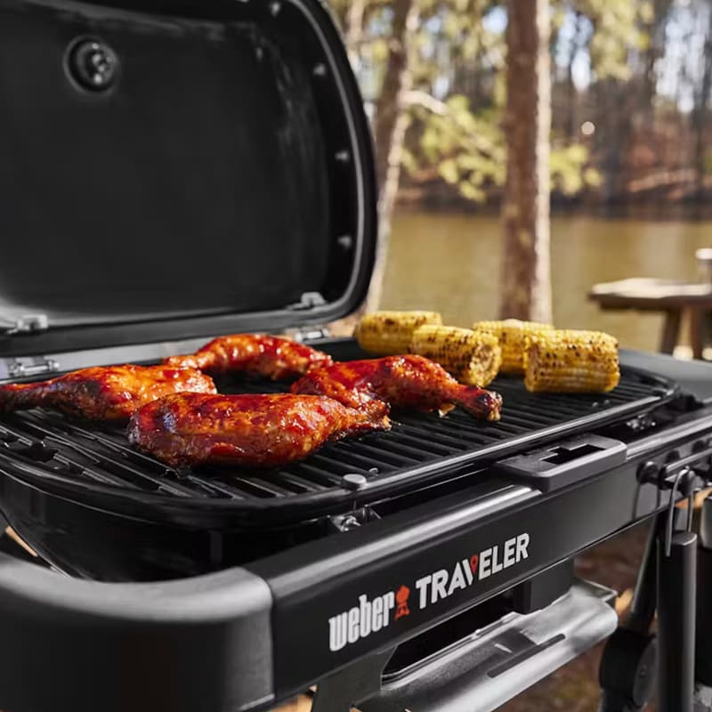 Weber Traveler Compact Portable Liquid Propane Gas Grill with Side Shelf - Black, , hires