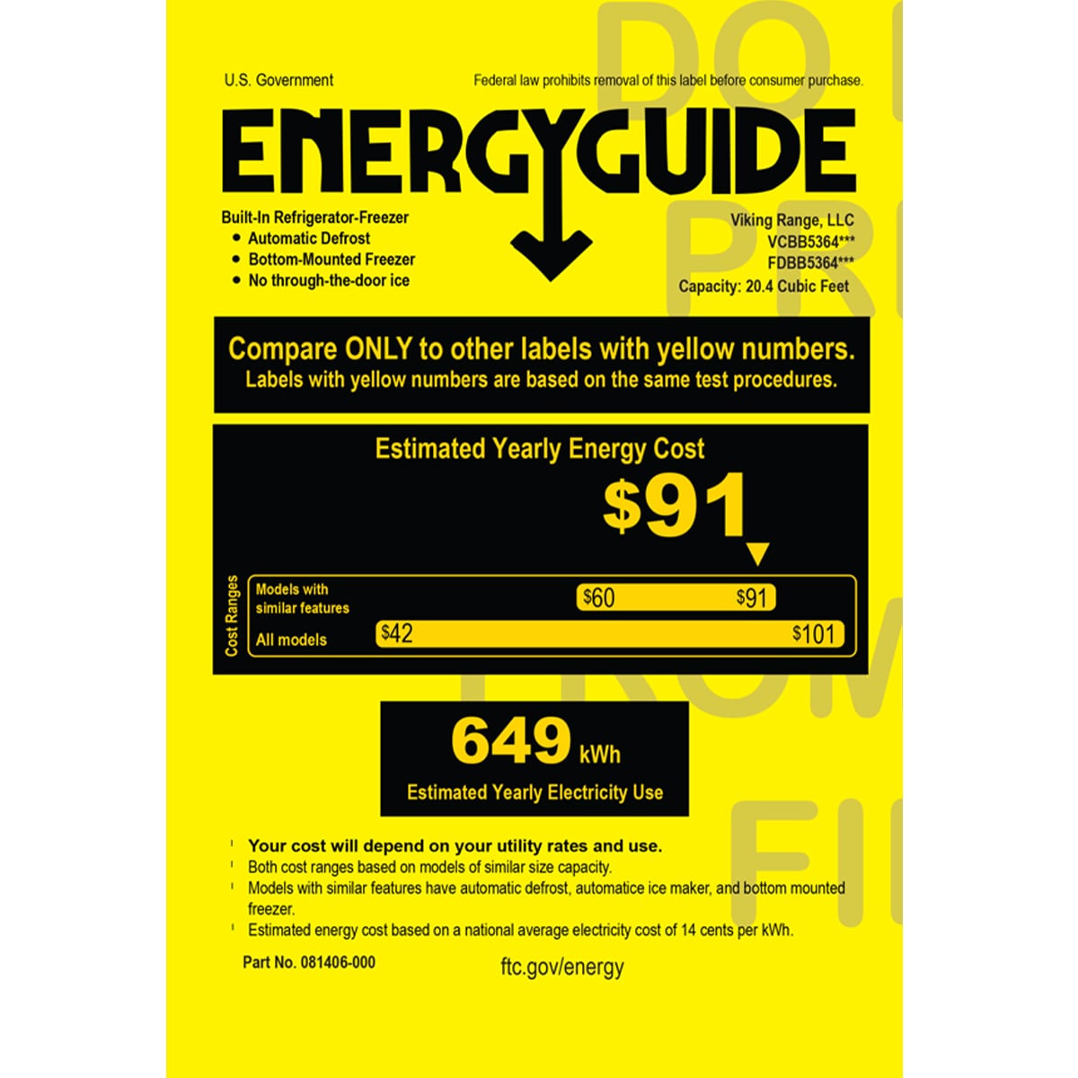 Viking 5 Series 36 in. 20.4 cu. ft. Built-In Counter Depth Bottom Freezer Refrigerator with Ice Maker - Custom Panel Ready, , hires